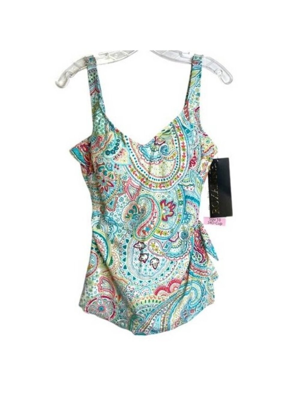 Roxanne Paisley V-Neck Sarong One Piece Swimsuit 34D-10 (4141)